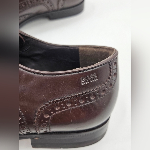 Hugo BOSS Men\'s BROWN Leather WINGTIP Oxford Shoes Sz 11 *READ* main image 8